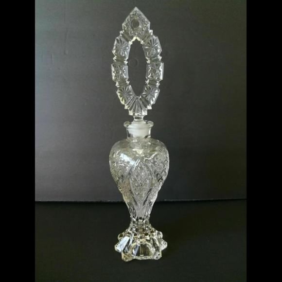Large 10" Crystal Vintage Perfume Bottle Ornate Dauber Stopper - Picture 7 of 9